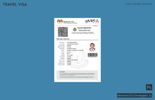 Vorschau eines Beispiels für ein E-Visum für Malaysia
